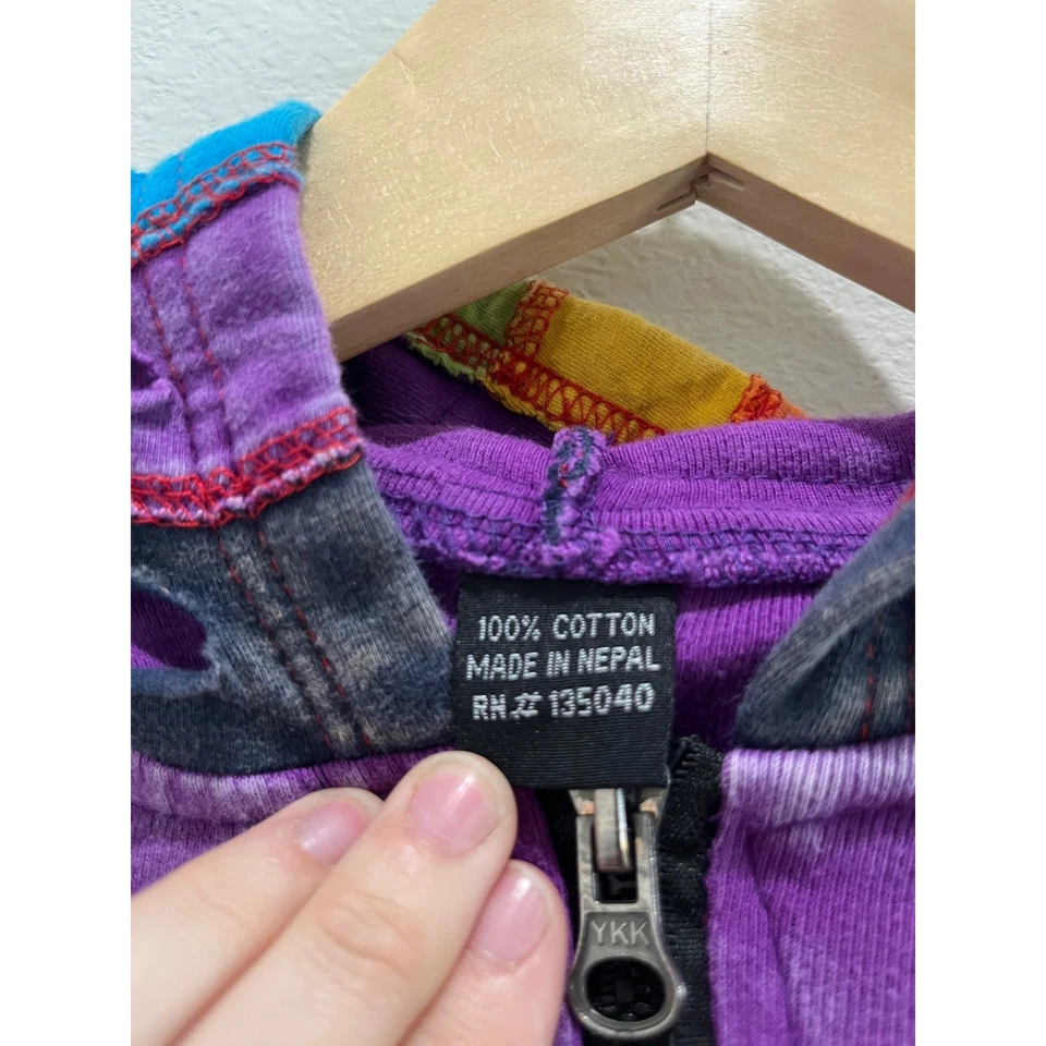 Rising International 连帽衫彩虹拼布嬉皮士 6 码 — 第 3/4 张图片