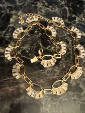 KATE SPADE COUTURE CLINK OF ICE BAGUETTE RHINESTONES G/T STATEMENT ADJ. NECKLACE