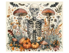 Sublimation Skeleton with Mushrooms Halloween Shows Ready To Press Heat Transfer