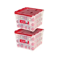 IRIS USA Ornament Storage Box with Attached Lid, Stores 75 Ornaments per Bin,...