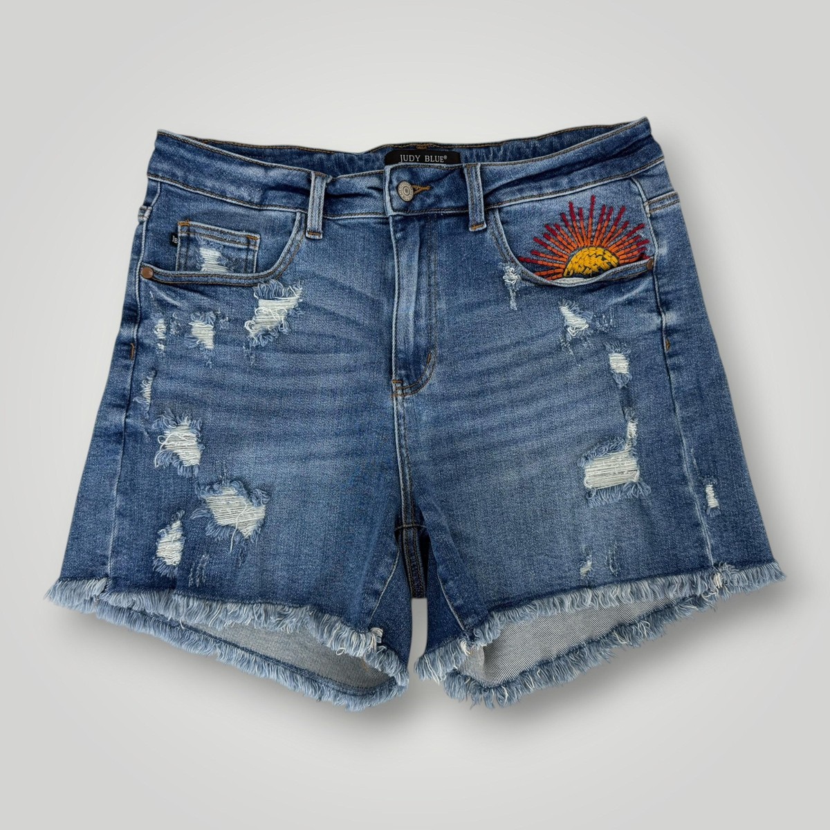 のの Judy Blue Shorts Womens 1XL Blue Distressed Embroidered Cut Off