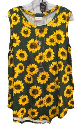 NWT New Release 2XL Green Gold Sunflowers Floral Cocoa Relaxed Fit Tank Top