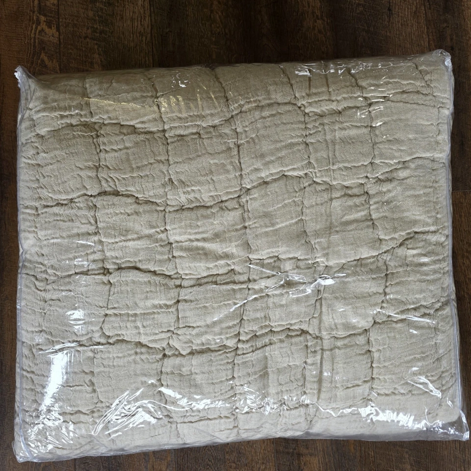 Colcha King de Linho de Algodão Artesanal Pottery Barn Cloud Linho Natural Nova - Imagem 2 de 4