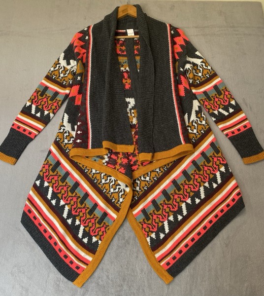 VILA XS Aztec Open Knit  Cardigan Wool Acrylic Blend Boho Relaxed Warm