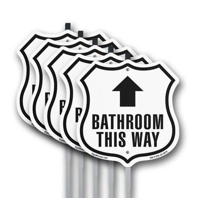 Bathroom This Way Up Shield Shaped Sign With Stake Crafted in the USA