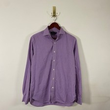 Polo Ralph Lauren Mens Gingham Button Up Dress Shirt Easy Care Purple White