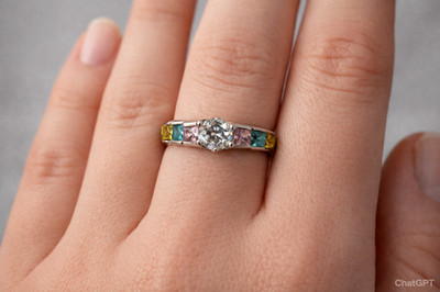 QVC Topas-Citrin-Rosa Sterlingsilber Ring Pyramide Pastell Regenbogen Gr. 7-VTG