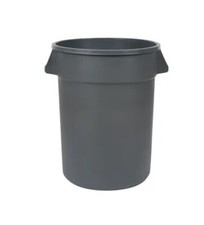32 Gal GREY Commercial Grade Round Plastic Trash Can Complete with Lid and Dolly