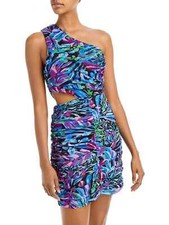 Aqua Brushstroke Floral Print Cut Out Bodycon Mini Dress Size S NWT $98 (bn50)