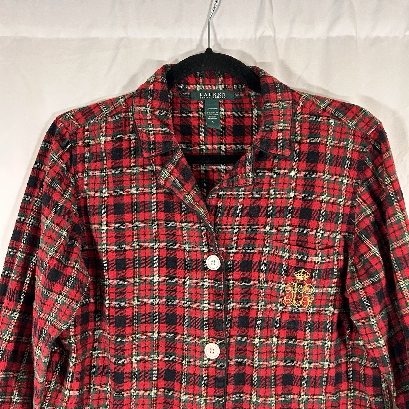 Lauren Ralph Lauren Pajama Shirt Women's Large Red Plaid Button Up Long Sleeve thumbnail 2