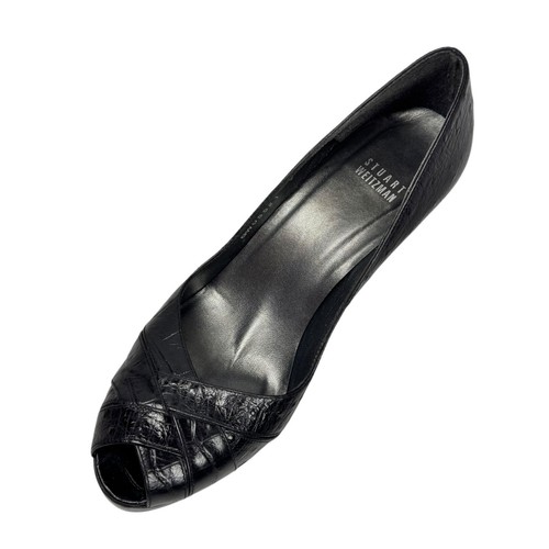 STUART WEITZMAN Pip Toe Platform Heels Sz. 9 Black Croc Leather Stiletto Classic - Picture 2 of 11