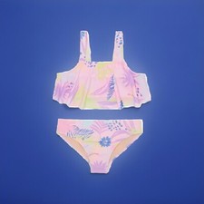 Wondernation Swimsuit Tankini Ruffle Floral Tropical Pink Girls XXL 18 NEW