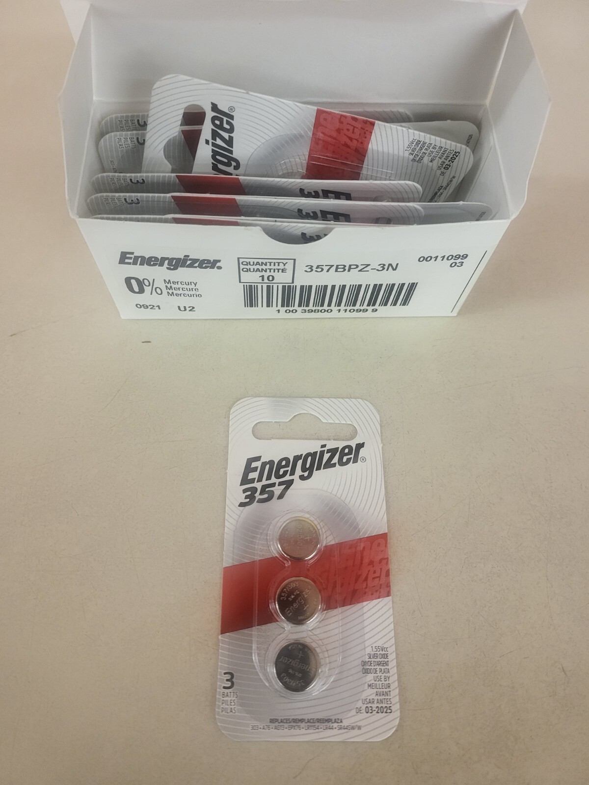 30 batteries 10 packs of 3 Energizer 357 Zero Mercury Batteries BB 03/25-image