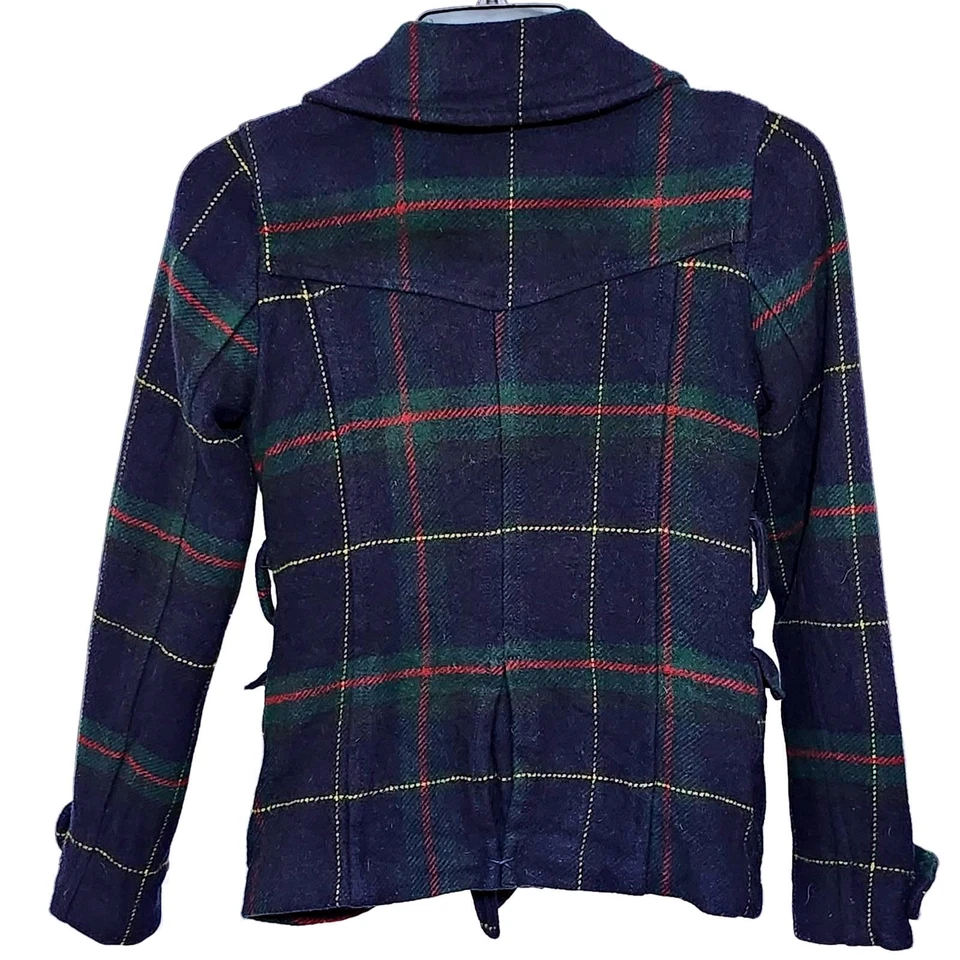 ABRIGO MUJER PEQUEÑO AMERICAN EAGLE OUTFITTERS Y2K LANA A CUADROS DOBLE BOTONADURA GUISANTE Foto 3 de 4