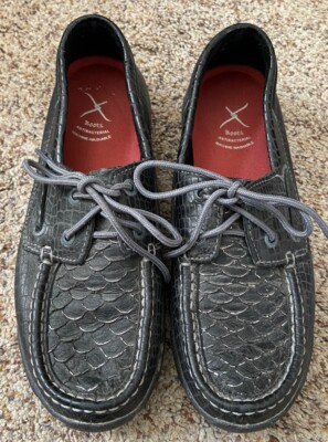 Twisted X Black Leather/Snake Look Slip-on Loafers Shoes - Women's 7 B WDM0088