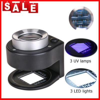 30X Optische Glaslinse 6 LED Vollmetall Klapplupenlupe Lupenbrille Fadenzähler