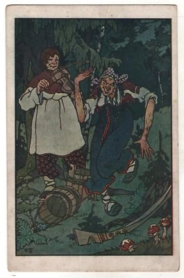 1917 Antique Postcard Fairy Tale BABA YAGA & young guy ART Zvorykin Russian Old - image 1 of 2
