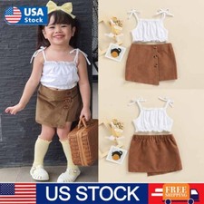 2pcs Toddler Baby Girl Suspender Vest Tops Skirts Summer Clothes Outfit