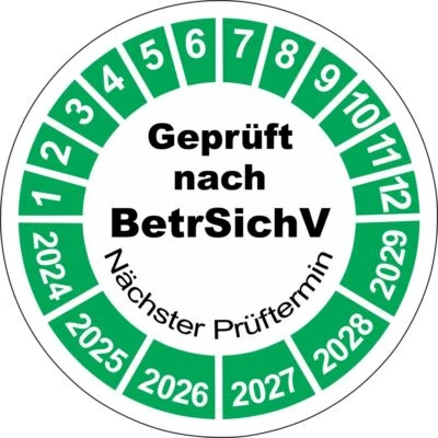 DIE-STICKERBAR Geprüft nach BetrSichV grün weiß 30mm UVV Prüfplaketten Wartung Plaketten