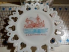 U.S. Battleship Maine Commemorative Milk Glass Plate  Shell Border free shipping