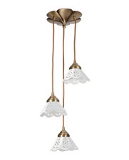 3 Light Pendant Chandelier with White Pottery Brass Plate Floral