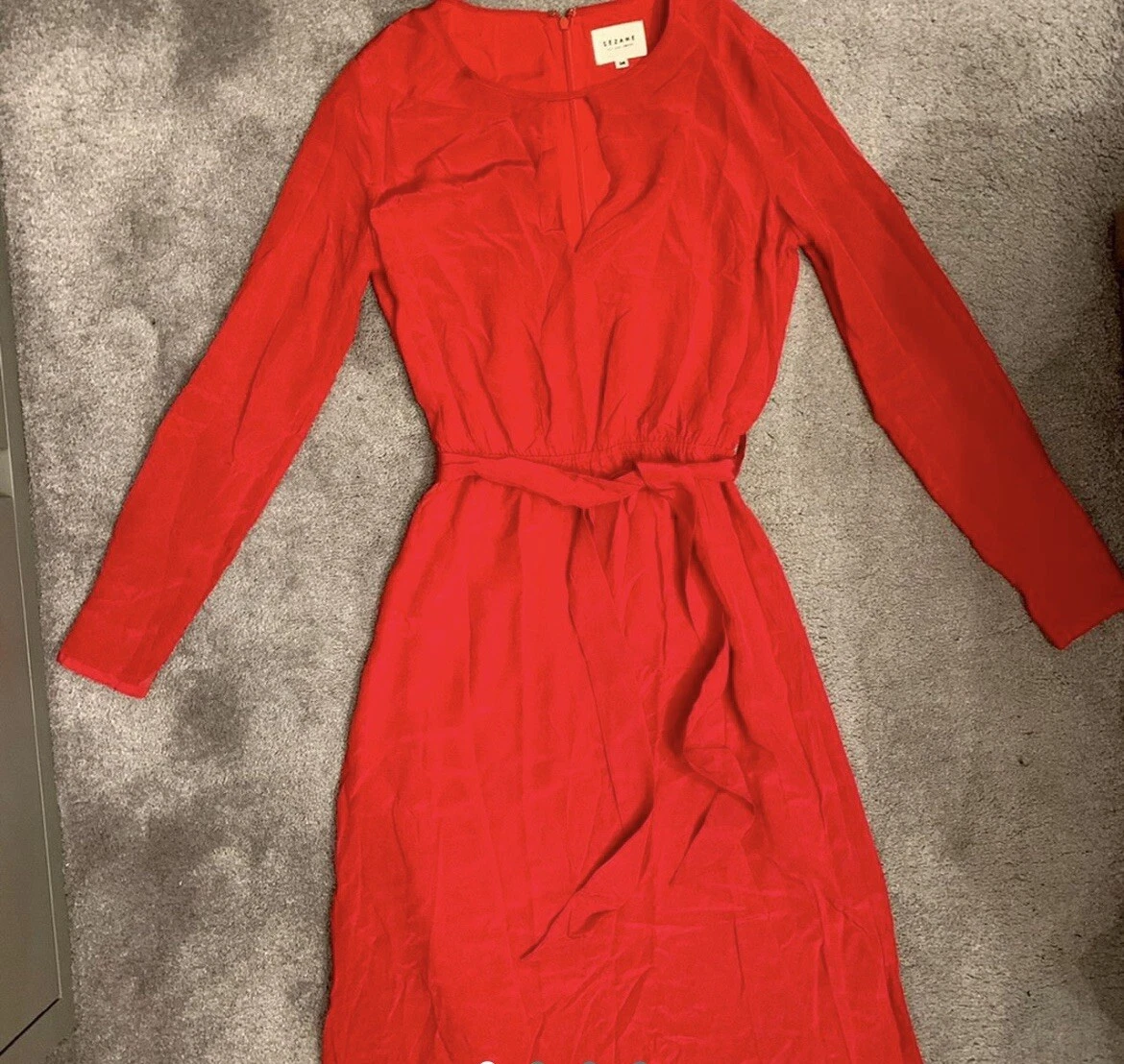 Sezane Red Robe Victoire Silk Long Sleeved Midi Dress Size 36 eBay