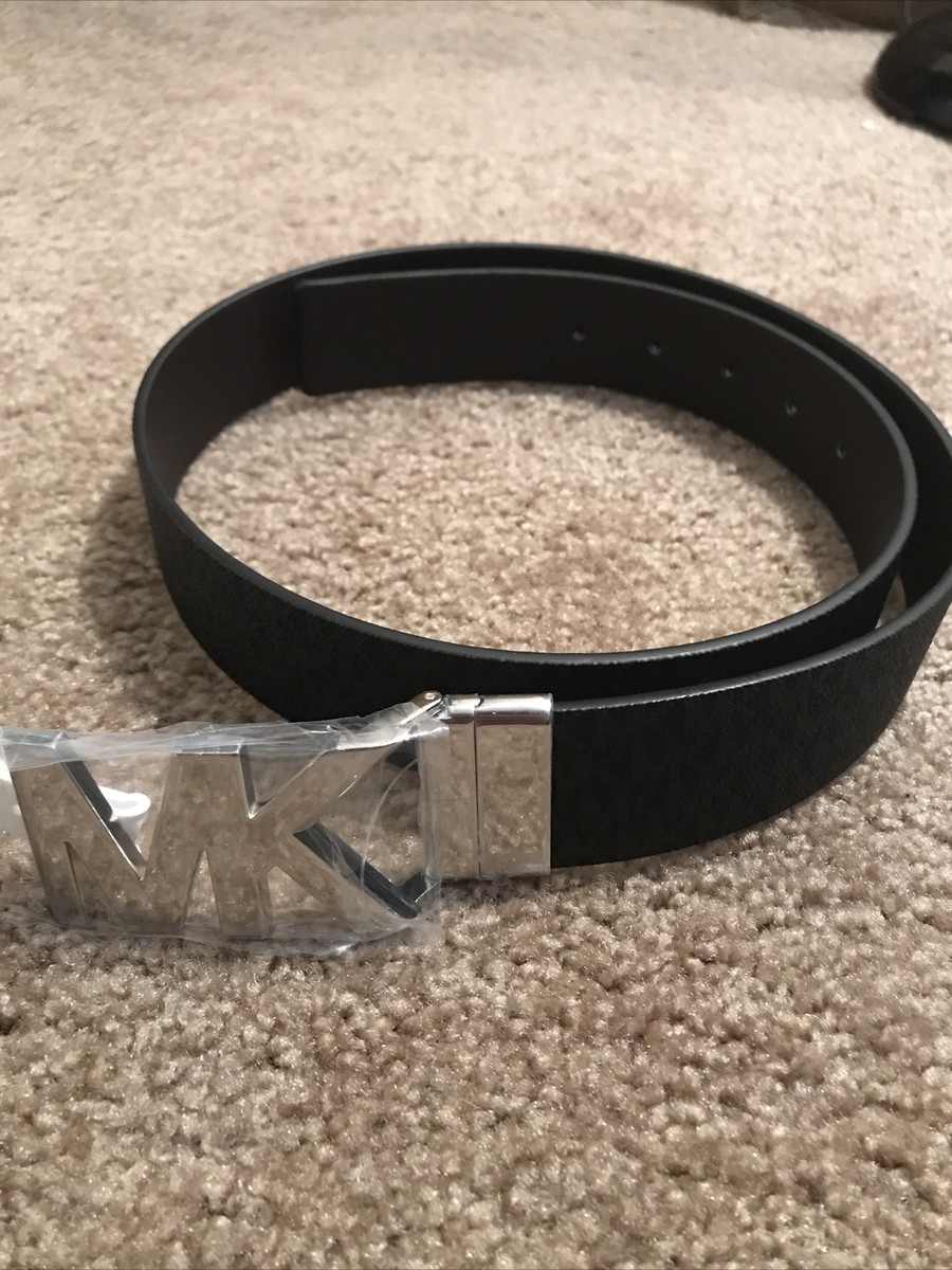 Michael Kors Womens MK Silver Plaque Reversible Belt Black  display picture 1