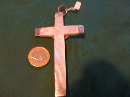 Big/Large cross Of Religious Antique Mother-of-Pearl And Silver (293 3/4) - Picture 4 of 5