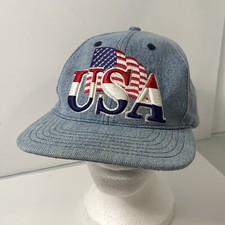 VTG Denim USA Hat Made In USA P Brand Snapback US Flag Cap Adjustable