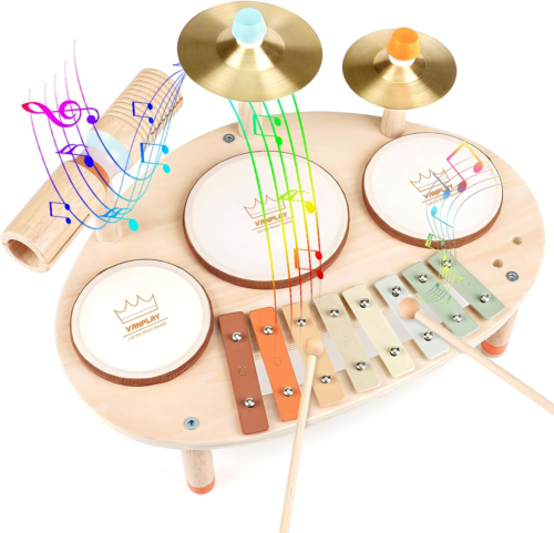 9-in-1 Kids Drum Set: Wooden Montessori Toy, Xylophone, 1-3 Yr Musical Gift