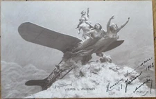 Mastroianni Artist Signed Clay 1912 Rppc Postcard, Fantasy Aviation Art Nouveau