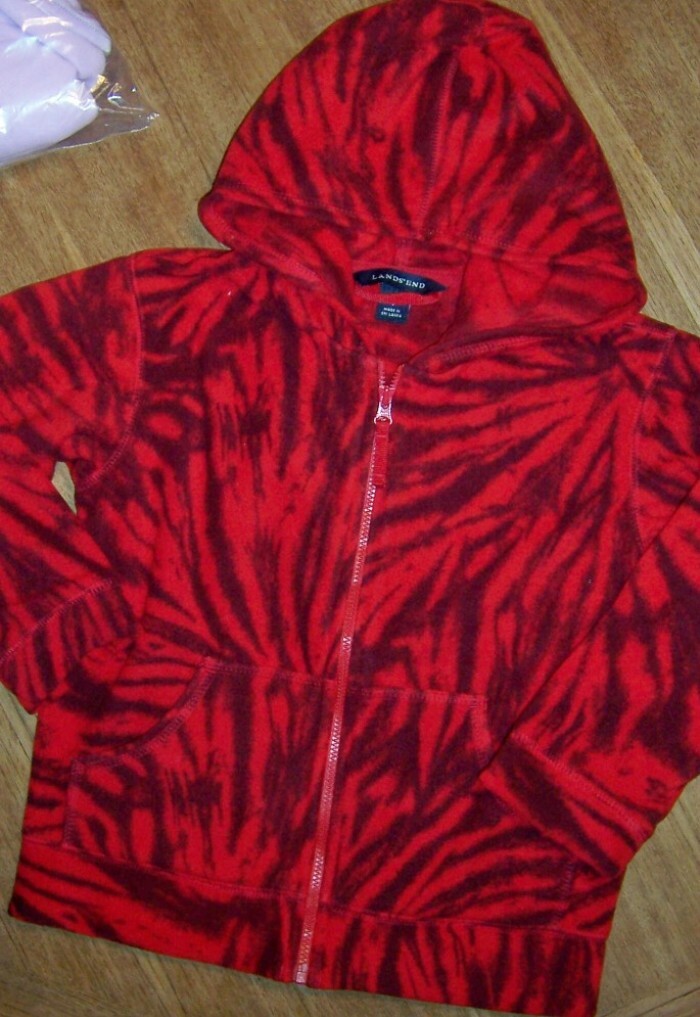 Jacket Red Fleece Hooded Lands End Thermacheck 100 School Fall