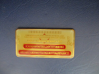 VINTAGE WELSH LLANFAIR RAILWAY TRAIN TICKET  PIN BADGE b8