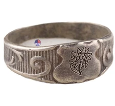 Edelweiss division 835 silver WW2 German Ring WWII Germany Goth Gothic Horror