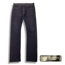 Versace TAYLOR FIT Medusa Studded Stretch Cotton Pants Black size 30 Men's Genui