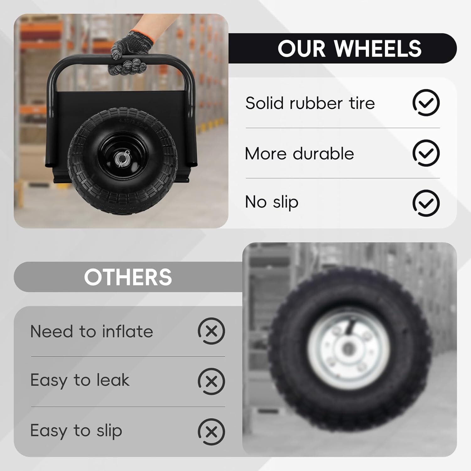 Heavy Duty Panel Dolly Slab Dolly 2 Comfortable Handles 10" Rubber Tires 1000lbs