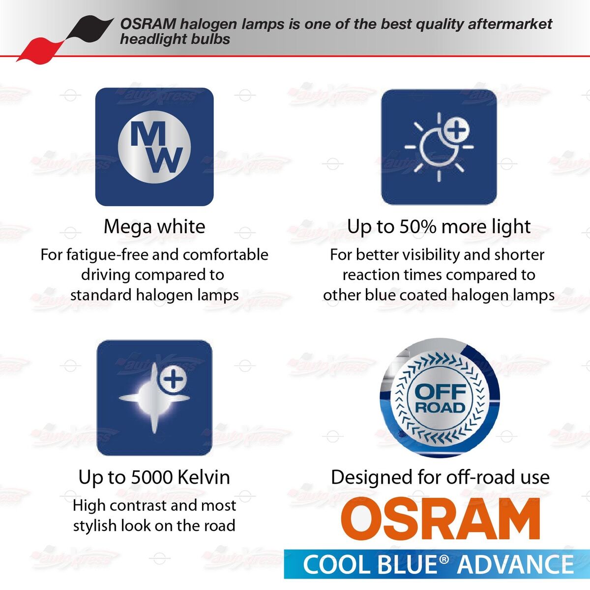 OSRAM COOL BLUE ADVANCE Headlight Bulbs 5000K MEGA WHITE H11 12V 55W FRONT  FOG