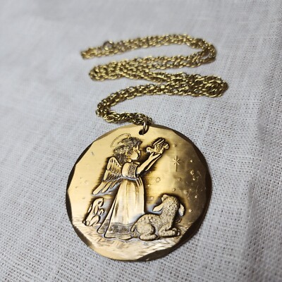 Vintage Wendell August Forge Necklace Bronze Angel Religious Pendant 24''