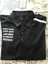 BRP Men's Black Polo Top Size Large SkiDoo SeaDoo Rotax Evinrude CanAm EUC