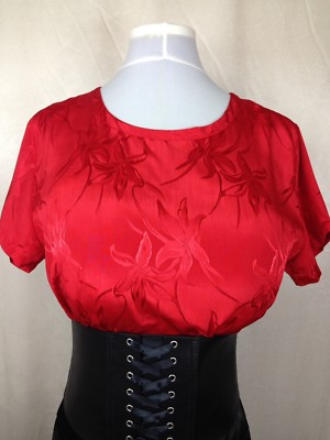 Slippery Shiny Red Secretary Top Blouse Mistress 14 42 Bust Big Sissy TV CD Prim