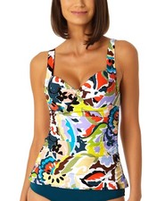 Anne Cole Women's Multicolor Twist-Front Underwire Tankini Top, Size 32DD/34D