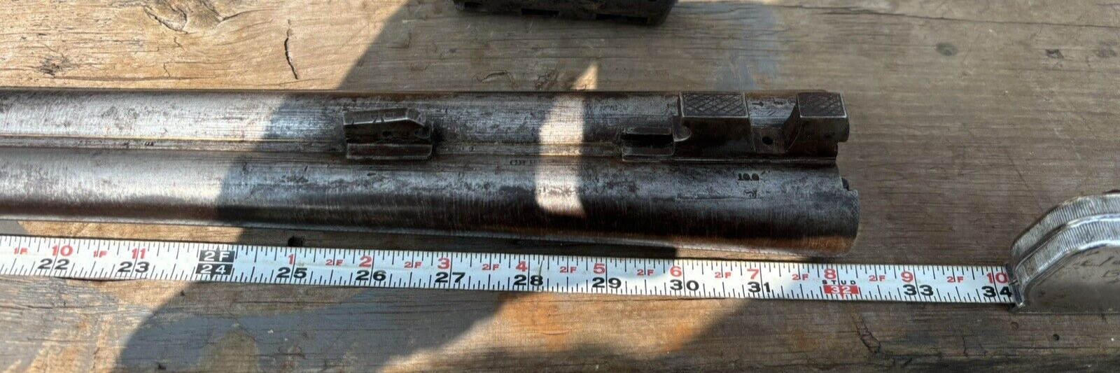ANTIQUE DOUBLE BARREL SHOTGUN BARREL ONLY, 12 GAUGE, LAMINATED STEEL