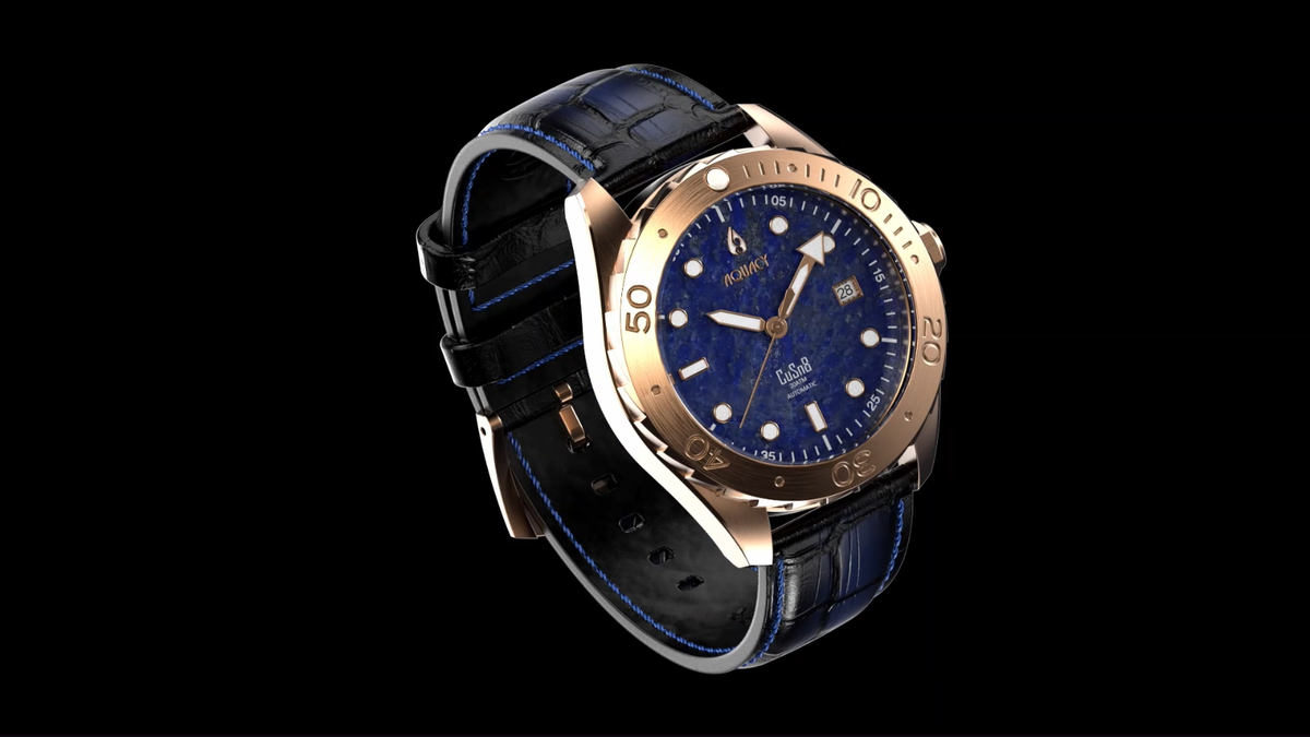 Aquacy Bronze CuSn8 Men's Lapis Lazuli Stone Dial Watch Automatic