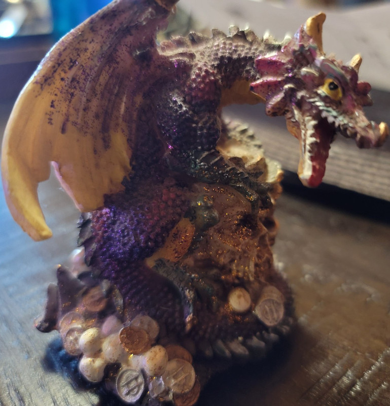 Purple Fantasy Dragon Figurine Treasure Hoard Statue Gothic Decor Resin