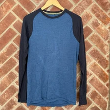 Smartwool Merino Wool 250 Shirt Mens M Blue Base Layer Hiking Long Sleeve Holes