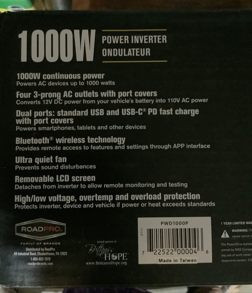 PowerDrive 1000 Watt Power Inverter PWD1000P, Brand New - Image 4 of 4