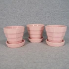 Vtg McCoy Pottery Basket Weave 3" Flowerpots Pink Baby Girl Cottage 50s Lot of 3