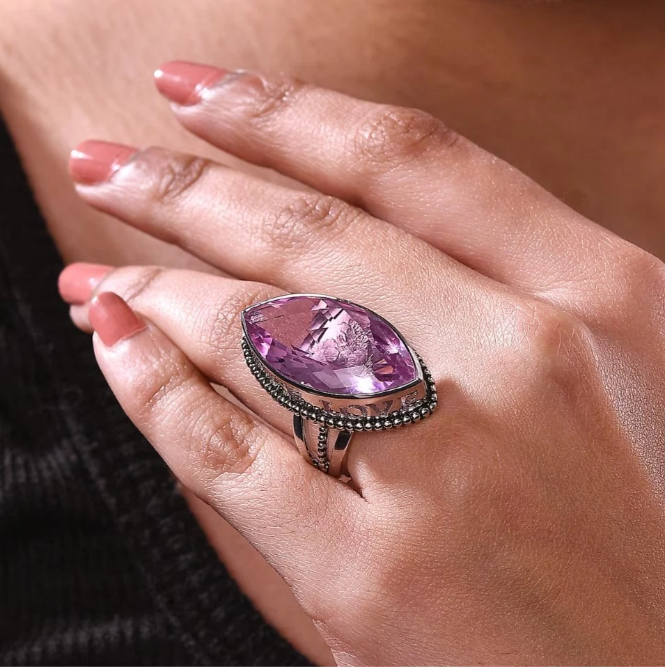 Sajen Celestial Doublet Kunzite Quartz 18.50 ctw Ring Sz7 Rhodium On Silver 925 - Image 3 of 4