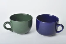 Ceramic Dark Blue and Green 30oz Jumbo Soup / Cocoa Mug Set of 2
