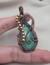 Green Aventurine Copper Wire Wrapped Pendant   Handmade Boho Necklace